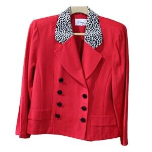 D.J. Summers Red Leopard Print Lapel Blazer Jacket 80s Mob Wife LG